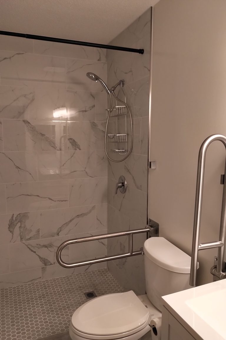 Accessible shower toilet and vanity