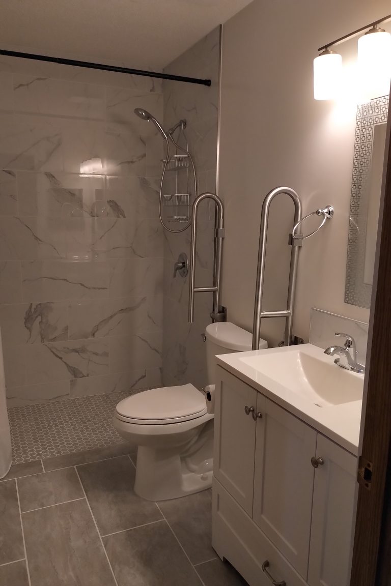 Accessible shower toilet and vanity