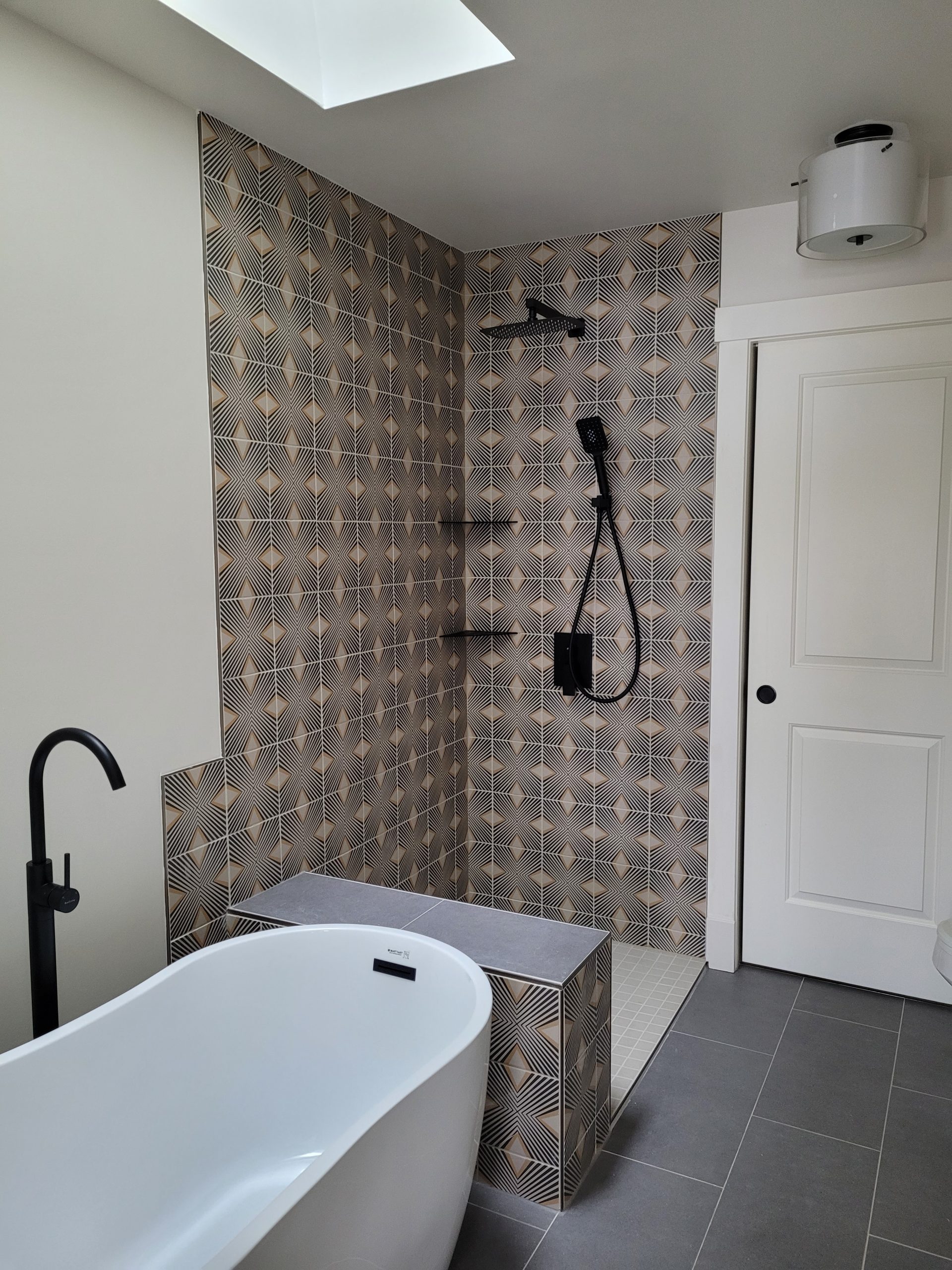 Patterned‑tile ensuite retreat